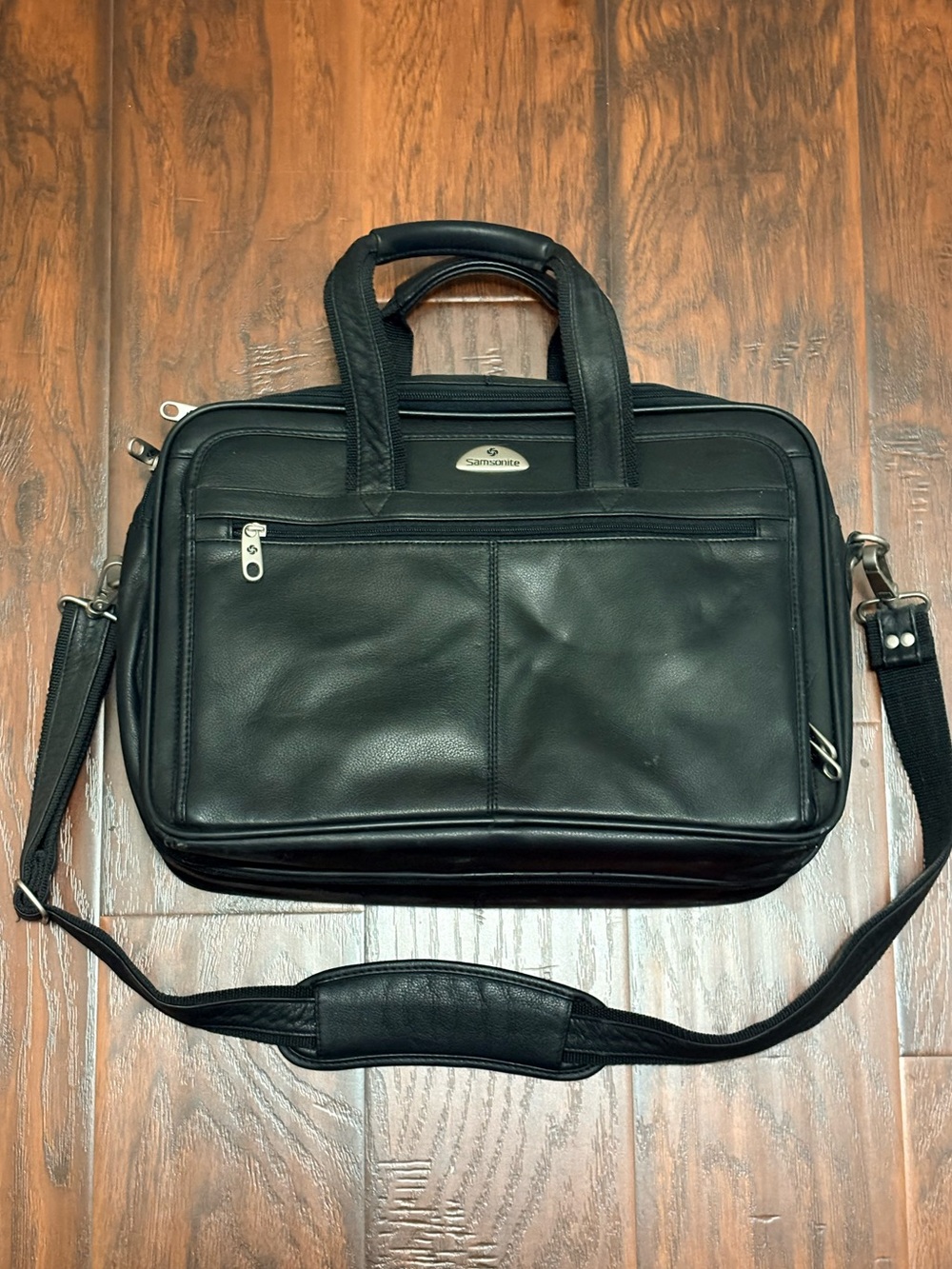 Samsonite Black Leather Expandable Business Briefcase Laptop Bag Shoulder Strap